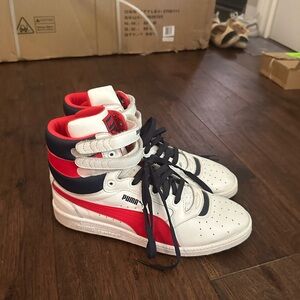Puma Kids Sneakers - White, Red, and Black